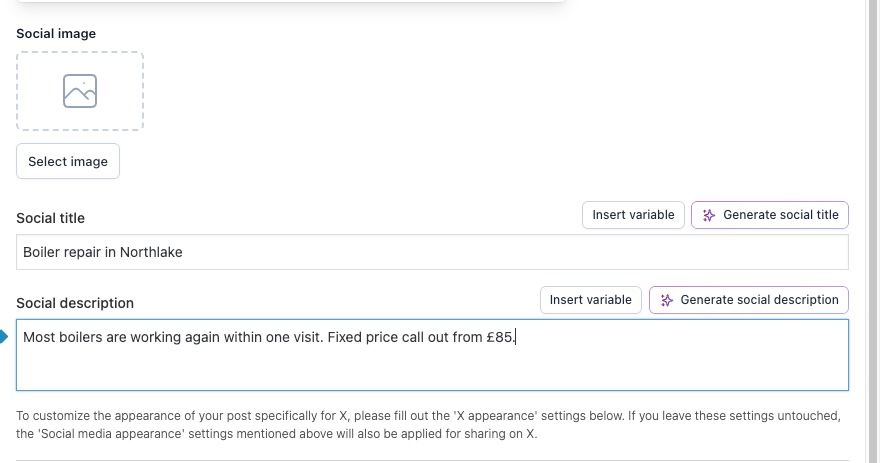 Yoast SEO, Social media appearance: the image, title and description a shared link shows.