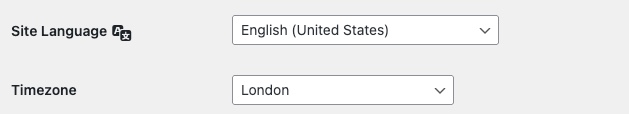 Settings, General: Site Language, which WordPress prints on every page.